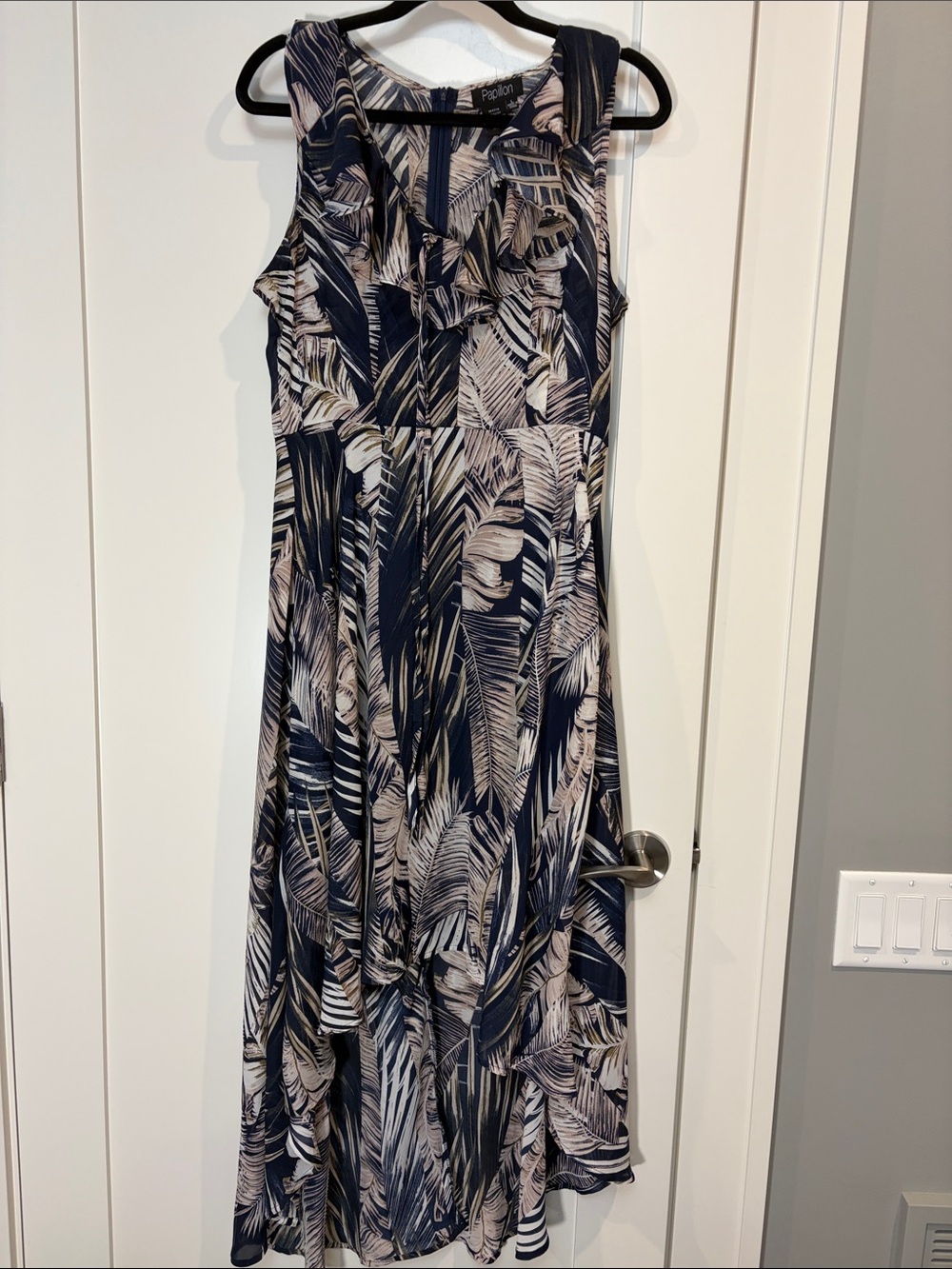 Papillio Navy and Cream Palm-Print Maxi Dress